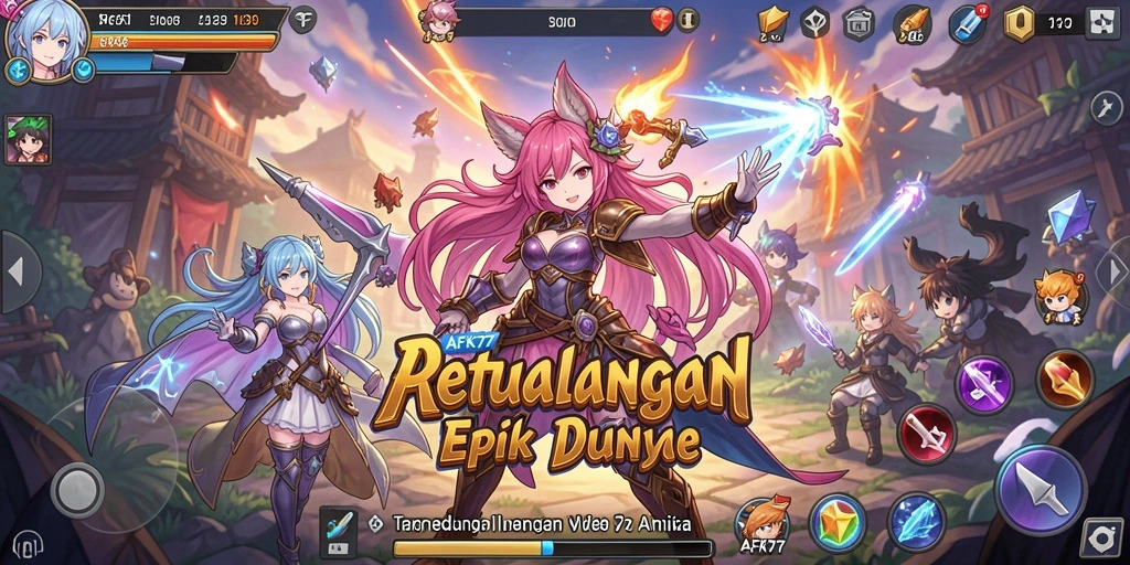 Tangkapan layar <strong>AFK77</strong> menampilkan karakter Anime dalam aksi pertarungan yang mendebarkan.