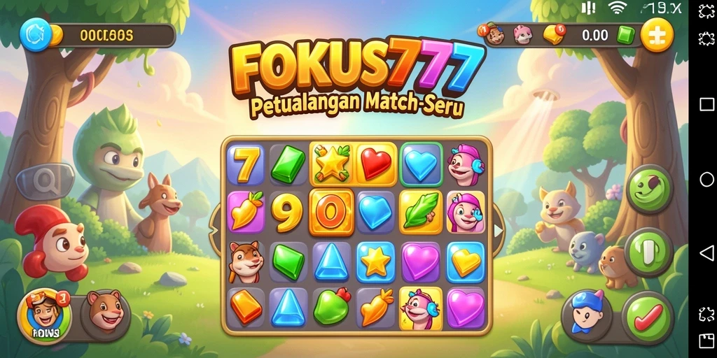 Tampilan gameplay seru FOKUS777 dengan kombinasi objek yang menantang.