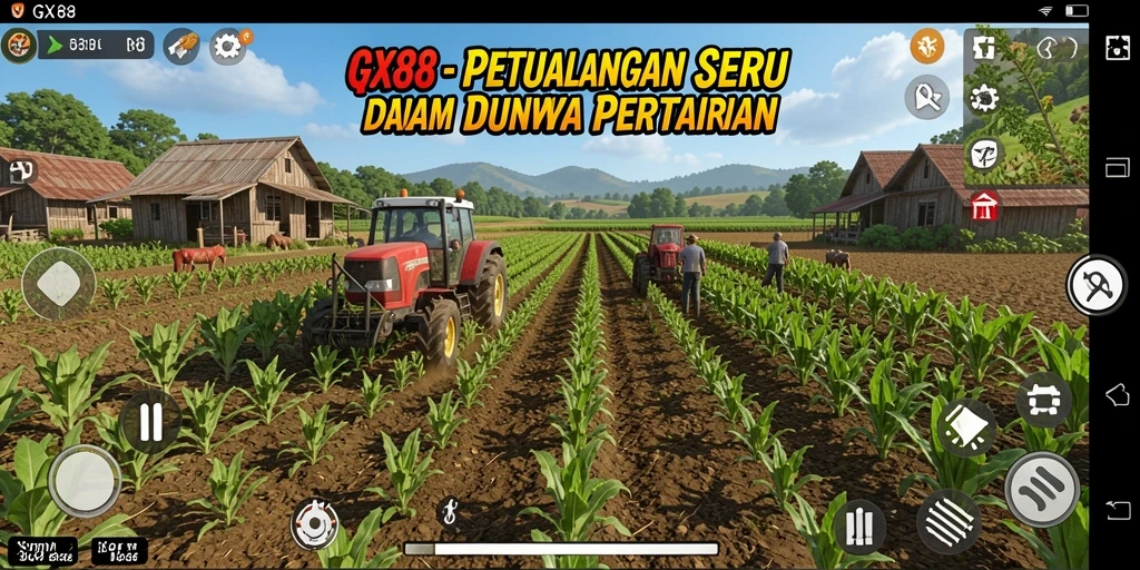 Tangkapan layar menunjukkan pemain merawat kebun yang subur dan hewan ternak.