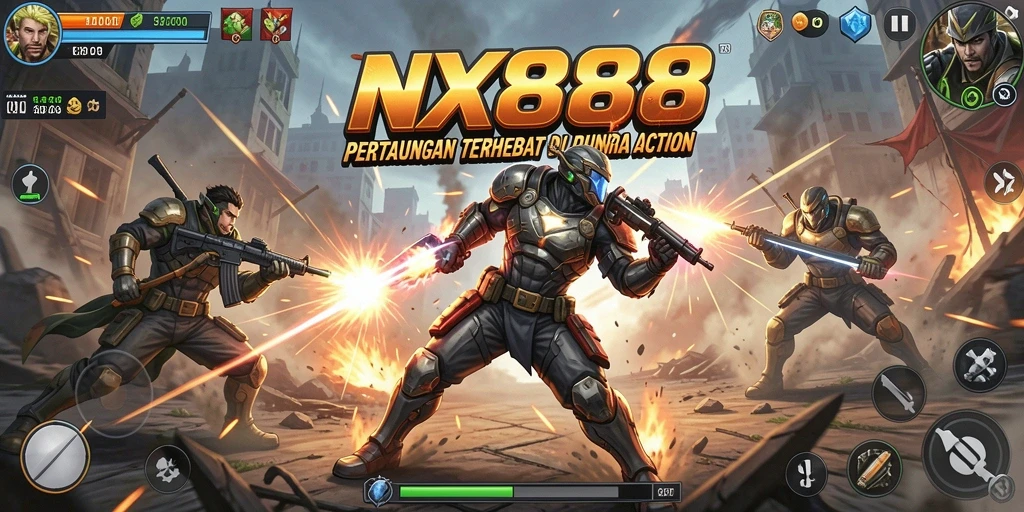 Tangkapan layar gameplay NX888 menunjukkan aksi pertarungan yang mendebarkan.